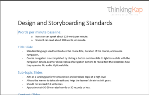 Screenshot of design and storyboarding standards