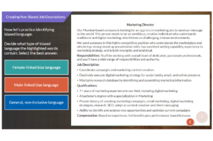 eLearning screen discussing male and female linked bias language