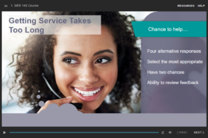 eLearning screen showing a customer service representative