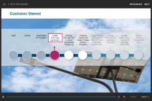 eLearning screen showing bonds, certificates of obligation, and other customer owned entities