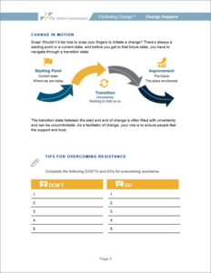 View of a highly interactive participant guide with assets from the PowerPoint presentation (not screenshots) and facilitated note-taking opportunities